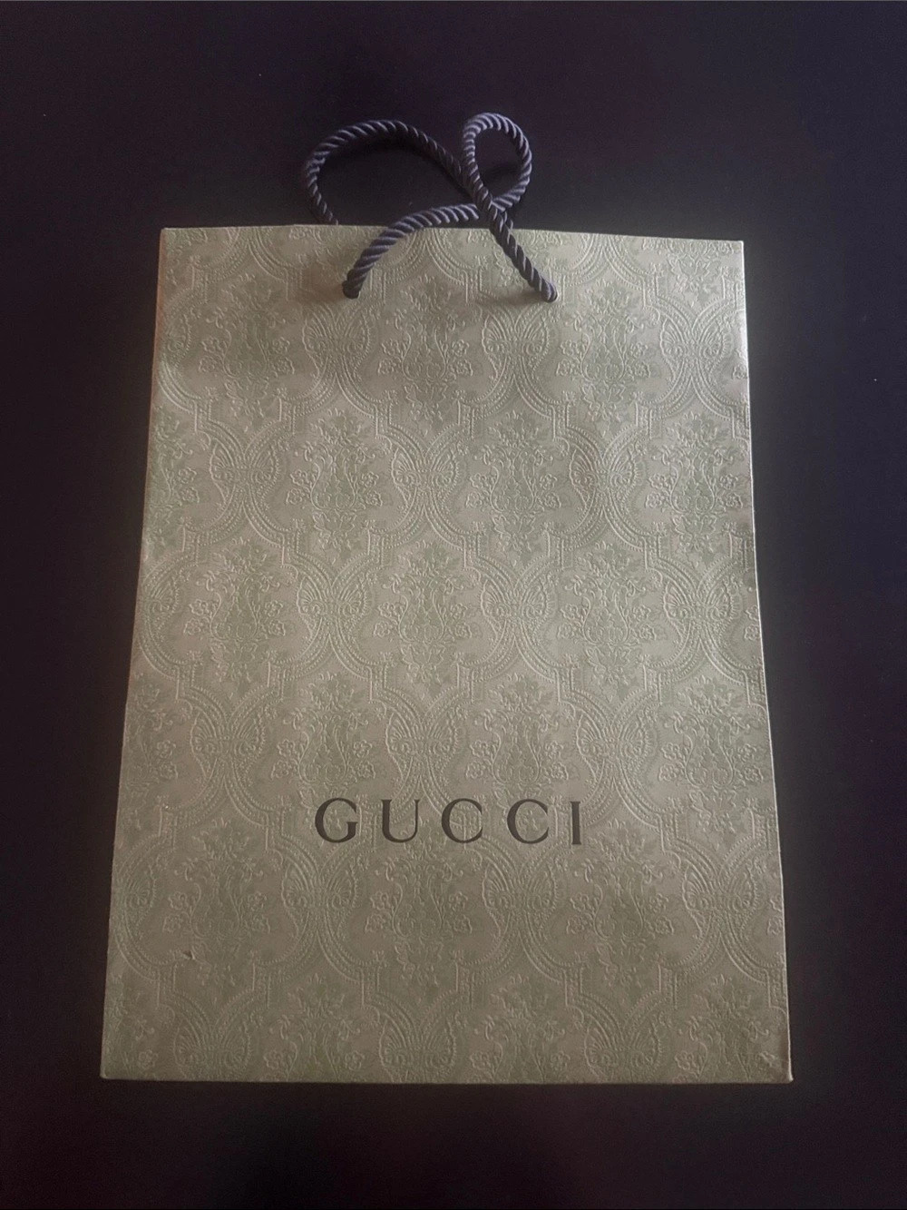 Gucci Green Damask Paper Shopping Bag White